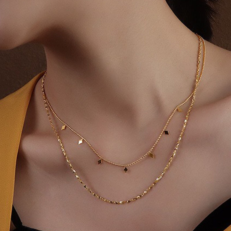 Titanium Steel Chain Material 1 Piece Quantity Daily Occasion Titanium Steel Material Simple Style Solid Color Titanium Steel Plating Gold Plated Layered Necklaces