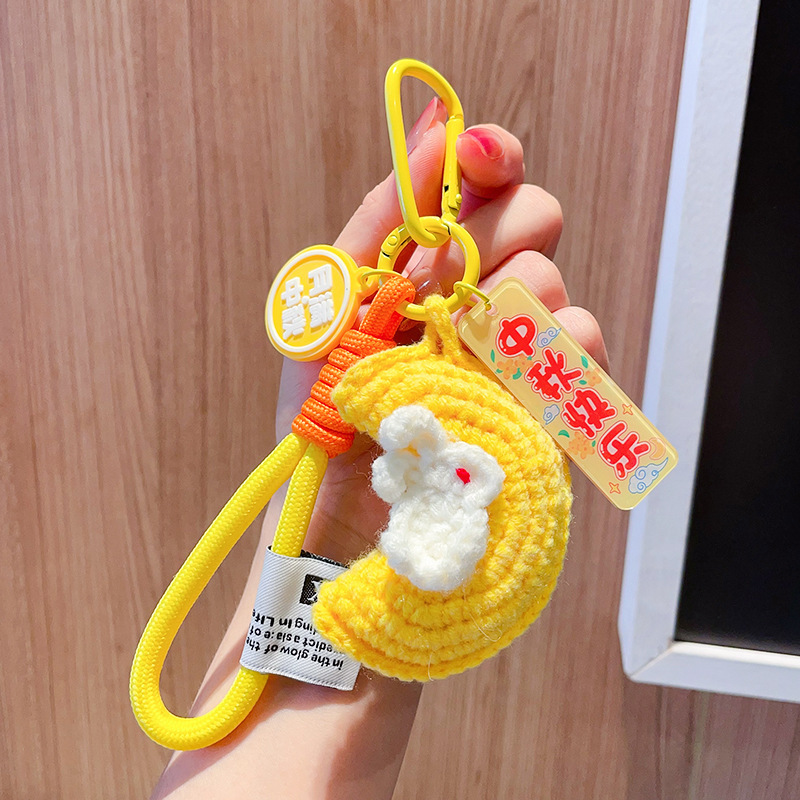 高端创意手工针织毛线月亮兔子钥匙扣挂件包包可爱情侣批发小礼品|undefined