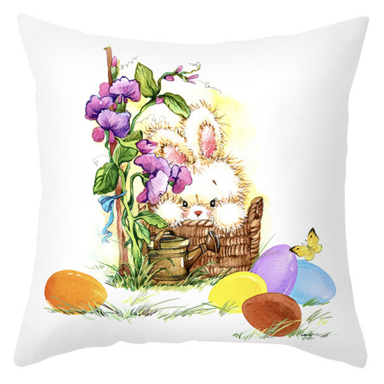 Amazon lino transfronterizo corto peluche conejo de Pascua acuarela guirlandas decorativas para el hogar almohadilla de almohada