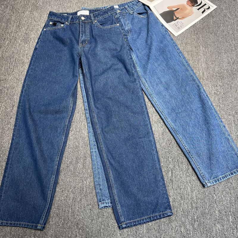 Jennie's Same Style Jeans for Women 24S Lettered Retro Blue Low-Waist Straight Pants 7694