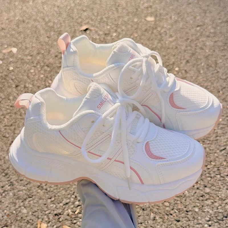 Детские спортивные кроссовки для девочек, лето 2025, новые, белые, сетчатые, дышащие, нескользящие, для школьниц.
