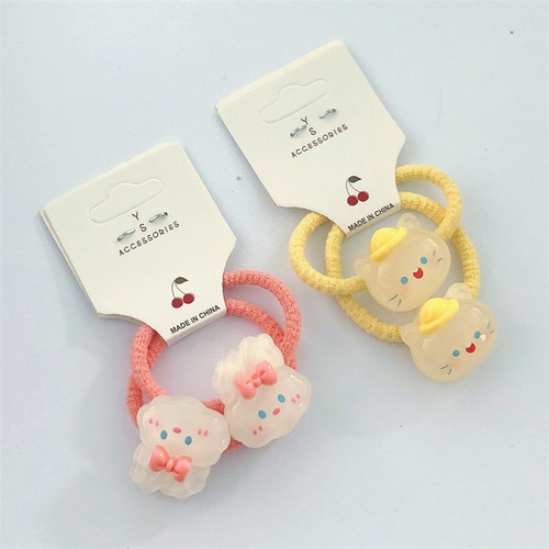 2 packs of new pairs of headbands for children, jelly color cartoon animal hair ropes, baby girls' rubber band hair ropes