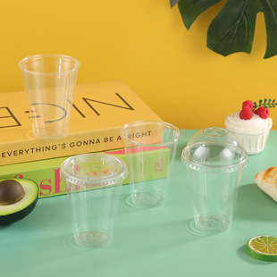 Disposable Cold Drink Cup with High Transparency and Lid, Pet Coffee Juice Beverage Cup, Commercial Takeout Direct Drinking Cup, Milk Tea Cup