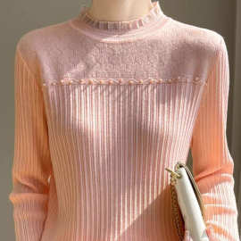 蕾丝打底衫女2025新款春秋内搭洋气钉珠针织上衣女装秋冬羊绒毛衣