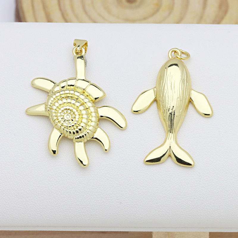 新しい海洋要素光沢のある銅メッキ 18 k ゴールドクジライカクラゲヒトデ巻貝ネックレスペンダントペンダント製品|undefined