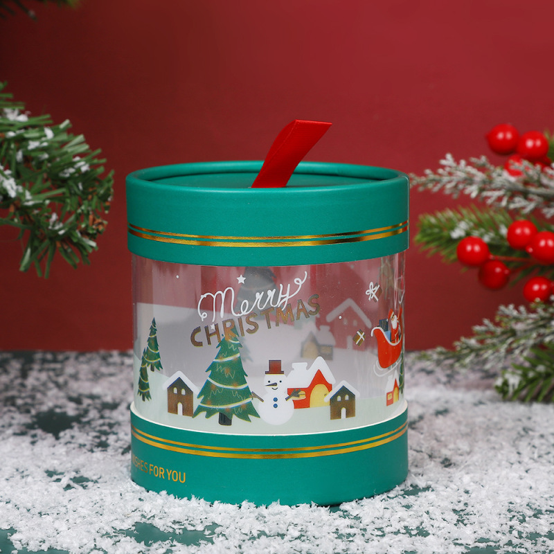 ホットセールクリスマスアップルボックスクリスマスイブギフトボックス透明PVCキャンディボックスピンフルーツハグバケツ|undefined