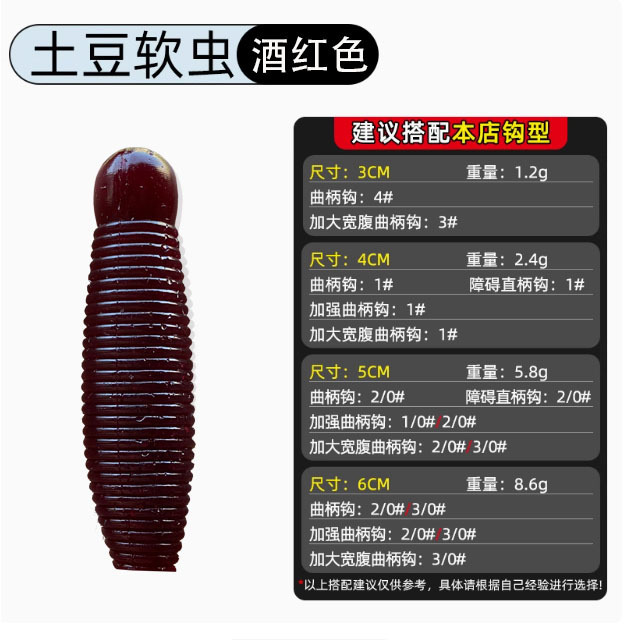 土豆软饵路亚打黑软虫3cm微物曲柄钩小软虫鳜鱼鲈鱼6厘米假饵沉水|undefined