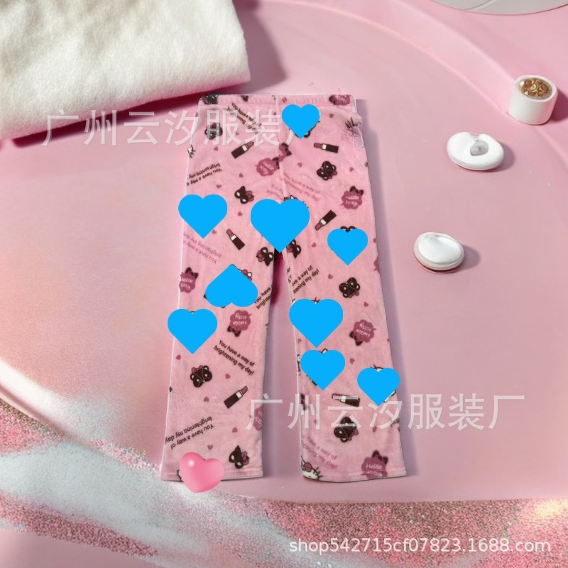 Comercio exterior Año Nuevo Navidad dibujos animados KT gato pijama pantalones gruesos de las mujeres Otoño e Invierno Polar forrado cálido casual casa pantalones de franela