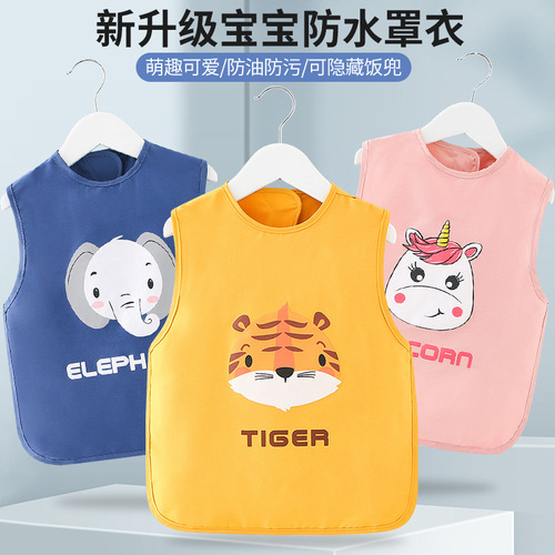 Children's smock, waterproof, anti-dirty, sleeveless outer apron, baby autumn and winter protective clothing, baby back-wearing bib