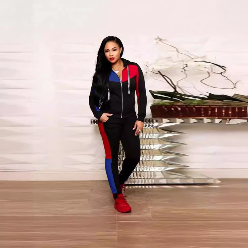 M-6173 European and American Fashion Splicing Jogger Hooded Suit