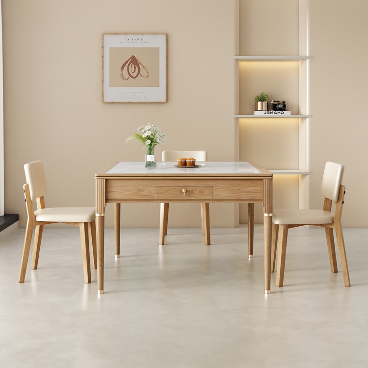Moderno y simple, completamente automático, tablero de roca de madera maciza, máquina de mahjong, mesa de comedor, mesa de mahjong eléctrica doméstica de estilo crema de doble uso