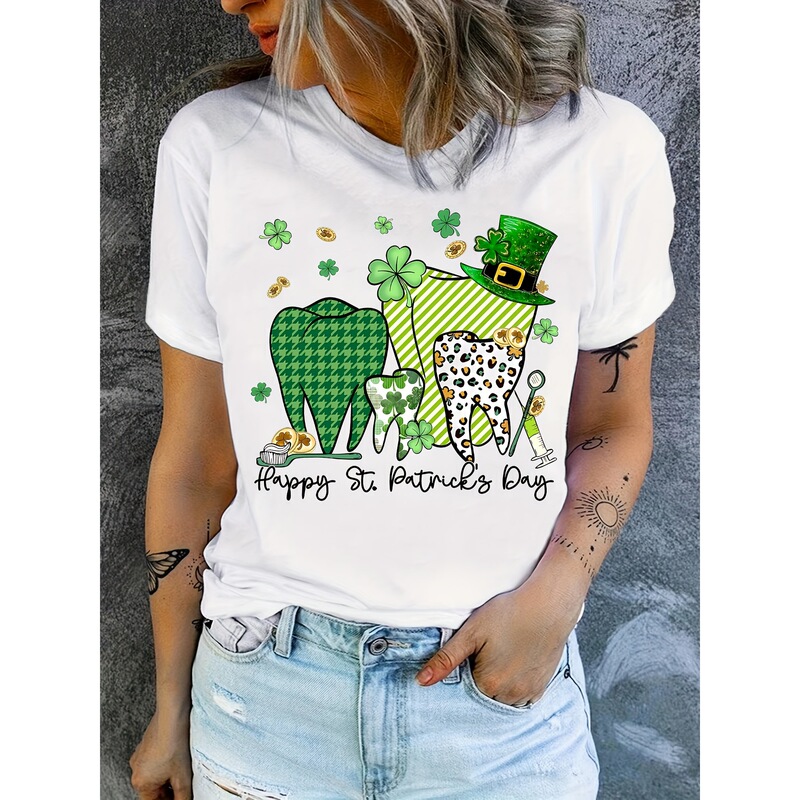 【European Size Cotton T-Shirt】St. Patrick's Day Dental Assistant T-Shirt - Featuring a Shamrock and Leprechaun Hat