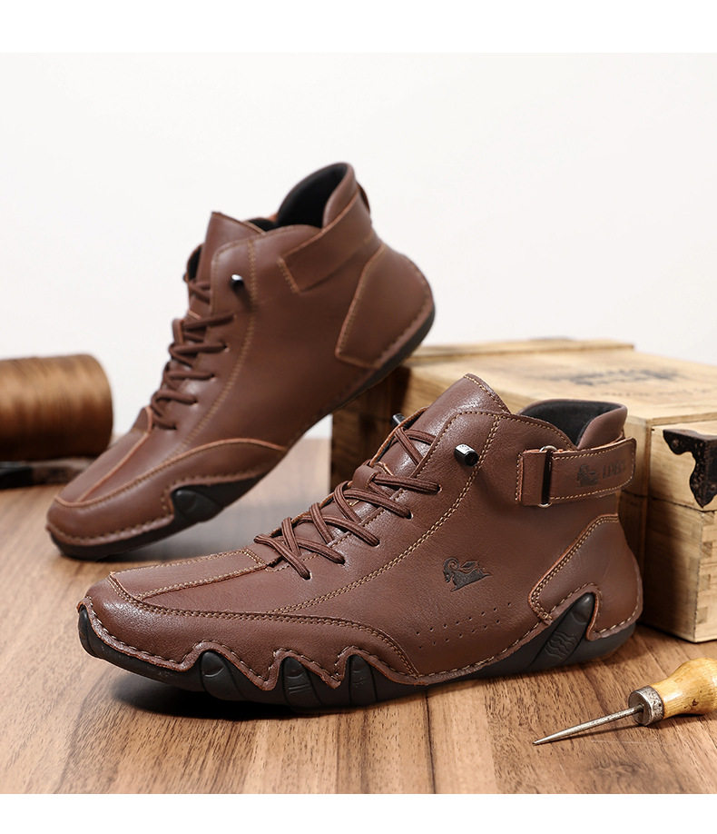 Bốt Martin nam cổ cao dáng ngắn, mũi tròn, đế bằng, phong cách thường ngày — C8008 màu kaki, C8008 màu xám, C8008 màu đen, F8008 Màu xanh lá cây chi tiết 35
