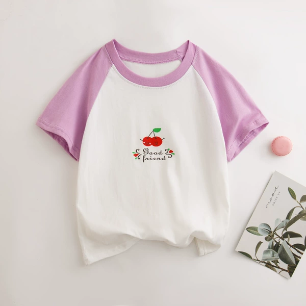 YB short-sleeved T-shirt-purple white cherry