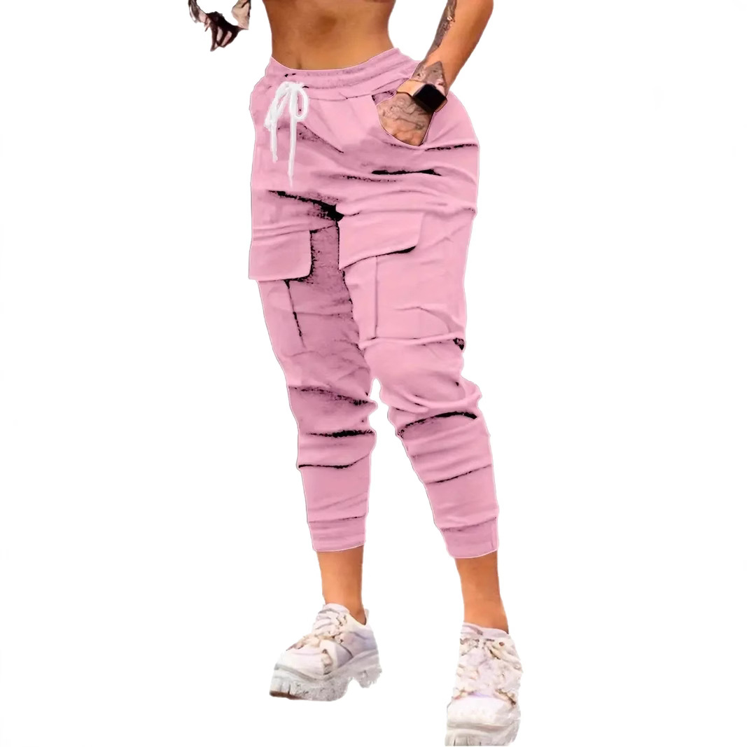European and American Cross-Border Popular Large Size Women's Pants, Casual Cargo Pants, Fashionable and Versatile Sports Flap Pocket Pants Cargo Pants for Women