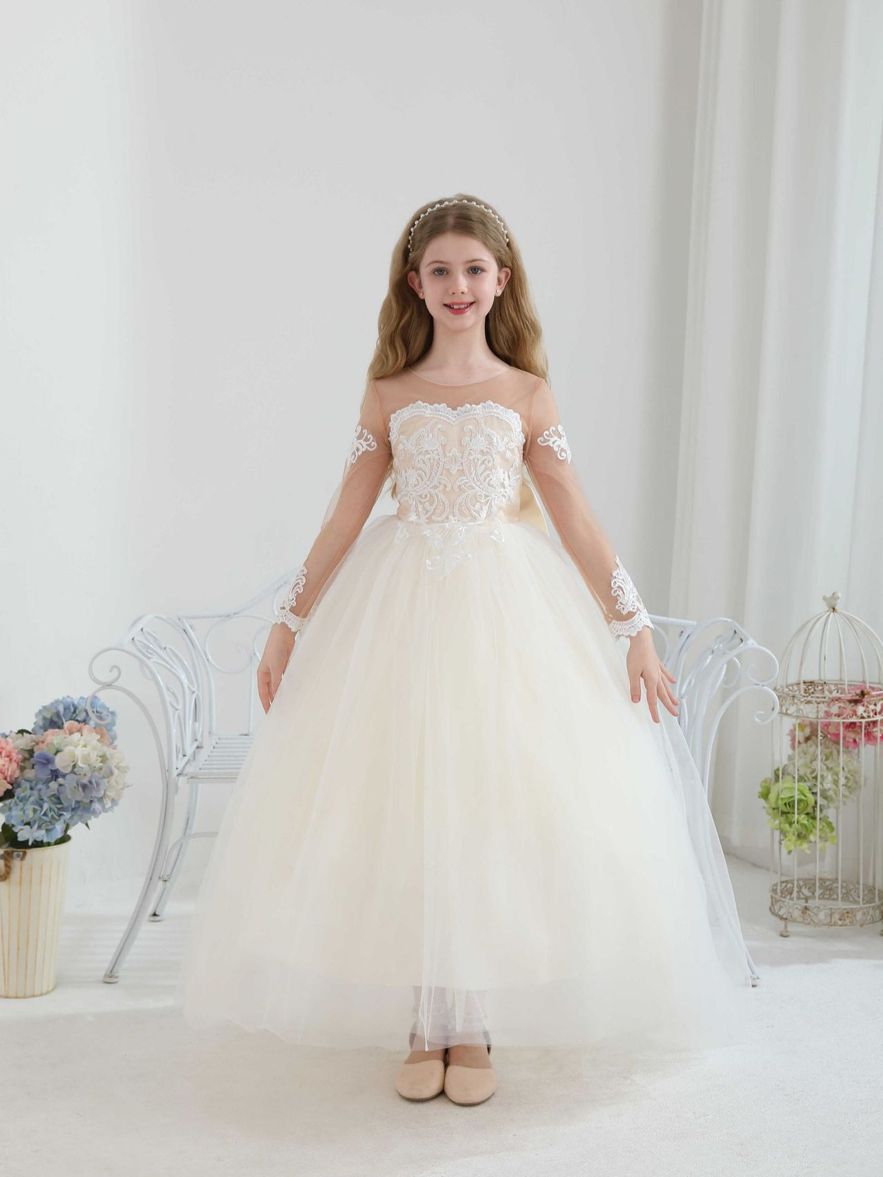 Transfronterizo amazónica vestidos de malla de niñas vestidos de princesa vestidos de fiesta de niños vestidos de boda de flores vestidos de cumpleaños