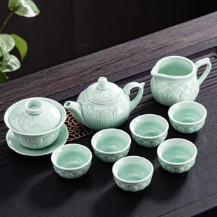 Chaoshan Kung Fu Tea Set Wholesale Tea Cover Bowl Tea Cup Ceramic Household Longquan Celadon Tea Set Gift Set Simple
