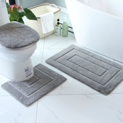 Cross-Border Best-Selling Flocked Toilet Mat, Bathroom Absorbent, Non-Slip, Skin-Friendly, Soft, Stain-Resistant and Easy to Care for Three-Piece Set