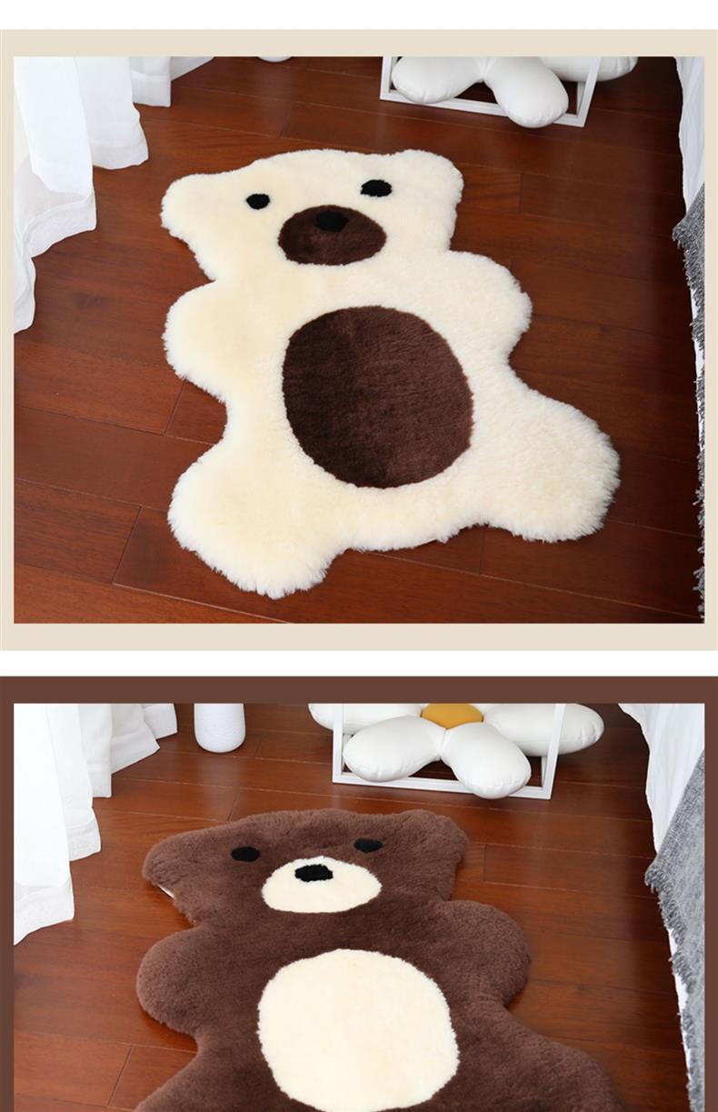 Natural Wool Carpet Australian Imported Fur Kidsren's Room Cute Cartoon Bear Mat Boy Girl Room Decoration