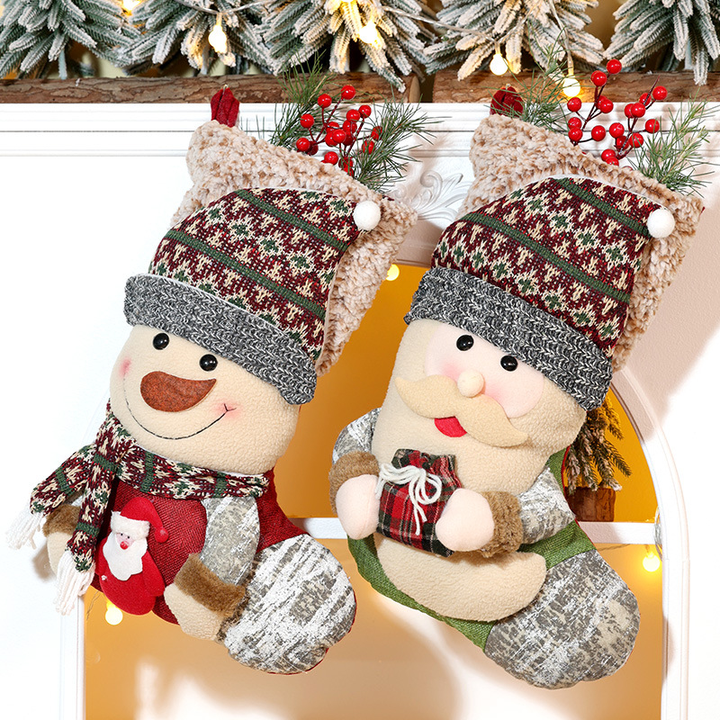 新款圣诞节袜子装饰品圣诞大号糖果袋圣诞老人雪人针织装饰袜