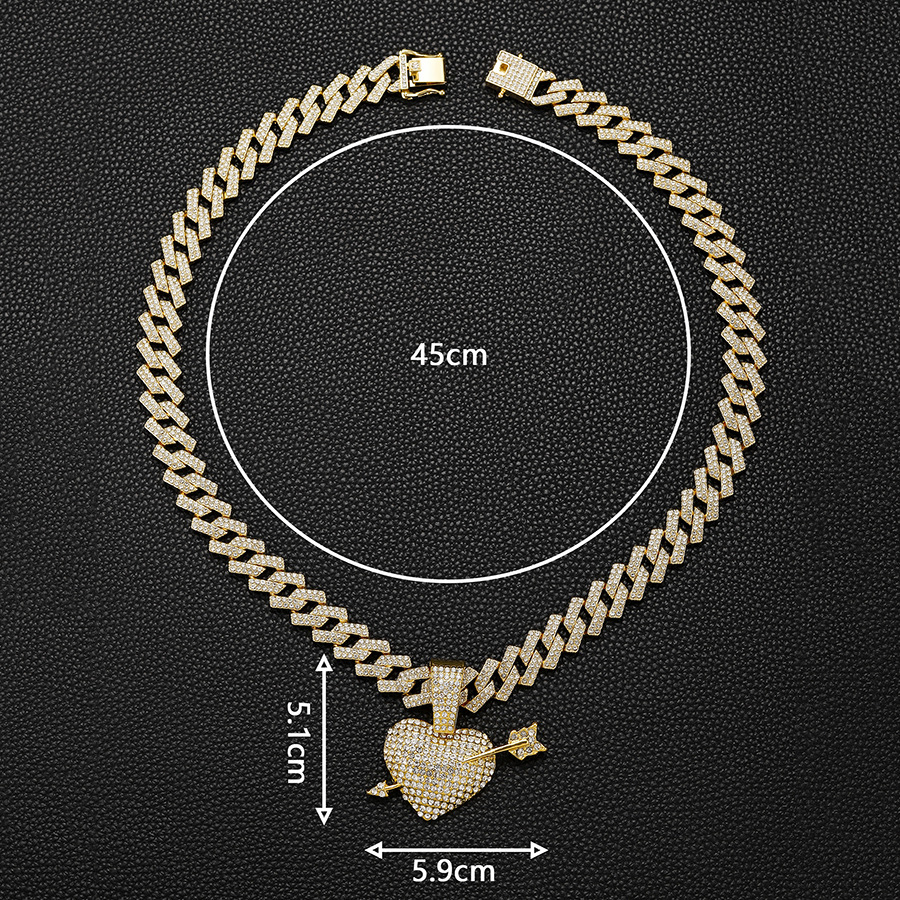 27g Weight Alloy Pendant Material Rhinestones Inlay Material Pendant Necklace, Necklace Pendant Classification Alloy Chain Material Cuban Link Chain Curb Chain Chain Type 1 Piece Quantity Daily Occasion Alloy Material Heart Shape, Arrow Pattern All Seasons Season Unisex Gender Inlay Design Exaggerated Style Exaggerated Heart Shape Arrow Alloy Inlay Rhinestones Unisex Pendant Necklace Necklace Pendant Men Pendant Necklaces 4