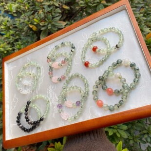 2025 Spring Natural Crystal Bracelet Original Prehnite Black Hair Symbiotic Crystal Bracelet Wenwan Spring New Product