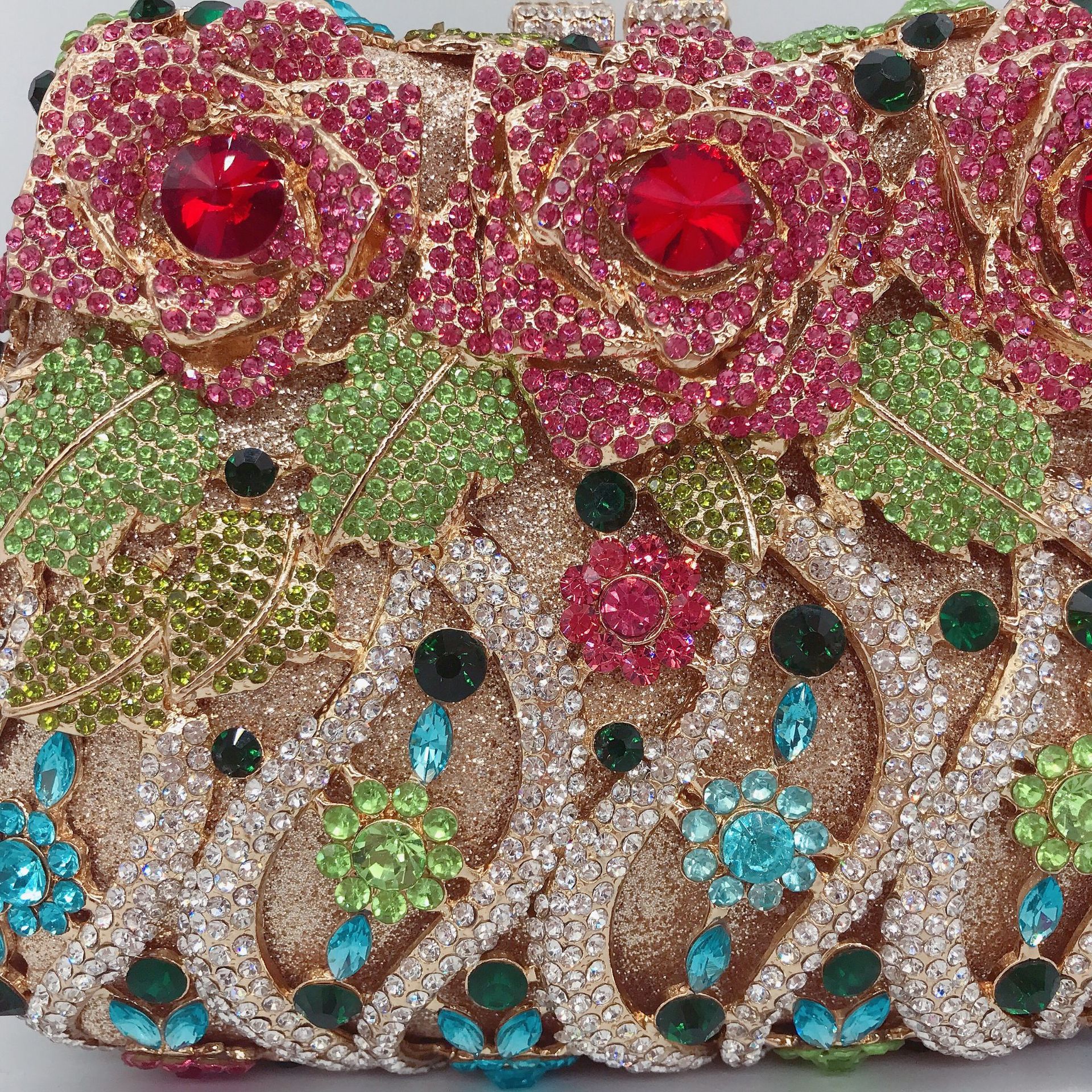 Túi clutch dạ hội đính kim cương hoa hồng đục lỗ cầm tay — Màu vàng kim, Màu huyền ảo màu xanh đỏ, Màu hồng xanh lục, Màu cam chi tiết 3