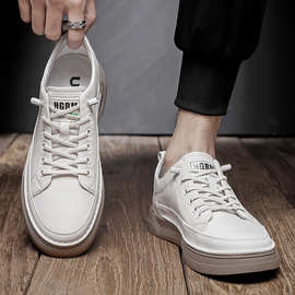 男鞋真皮小白鞋头层牛皮休闲鞋2025春季新款板鞋白色透气潮流鞋子