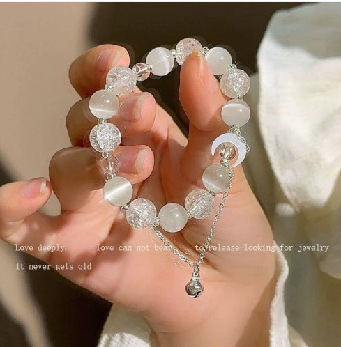 White beads moon bell bracelet#sz458