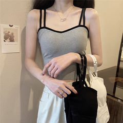 新款韓版簡約少女學生拼色背心內搭透氣帶胸墊無鋼圈一體式內衣女