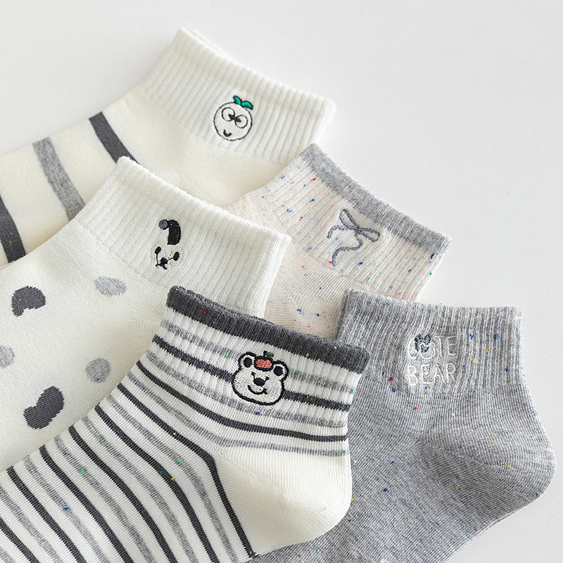 Women's Socks Summer Thin Low-Cut Sweat-Absorbent Ins Trendy Socks Cartoon Gray Sweet and Cute Socks Stripesd Korean Style Boat Socks