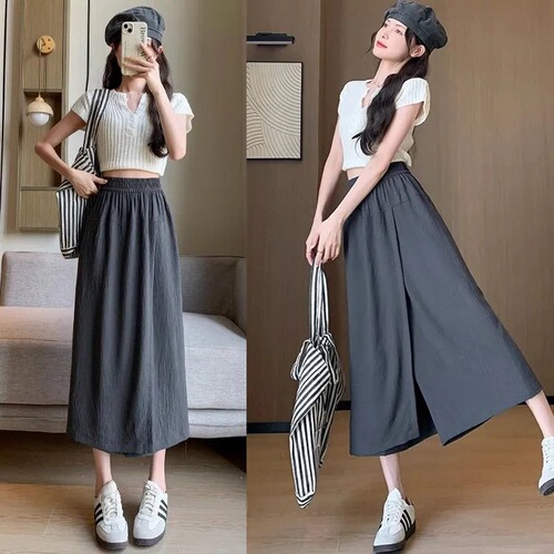 Summer Skirt Pants 2025 New Lightweight Two-Way Wear Loose Slimming Wide Leg Pants for Women Petite Fresh Style Seven-Eighth Length