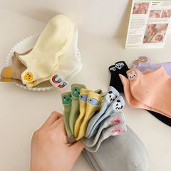 New Japanese style candy color heel embroidery ins cartoon animal frog rabbit panda cotton combed cotton boat socks