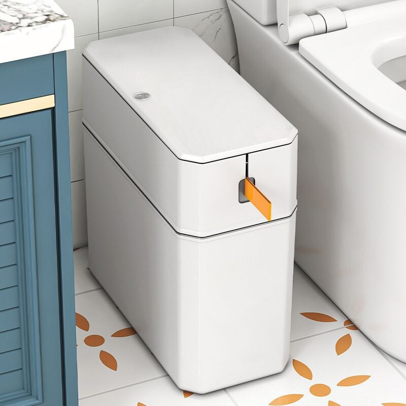 Ins-Style Household Drawstring Automatic Packing Trash Can with Press Ring and Pop-Up Lid, High Aesthetic Value, Suitable for Bathroom Gaps, with Lid