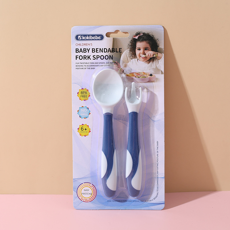 Cuchara de bebé aprendiendo a comer entrenamiento auto-comer suplemento alimenticio cuchara curvada bebé comiendo tenedor cuchara vajilla traje