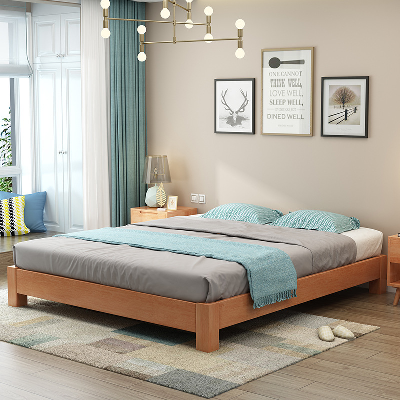 Solid wood bed no bed, head bed shelf double -bed tatami ribbed bed 1.5 meter bed hotel bed wholesale