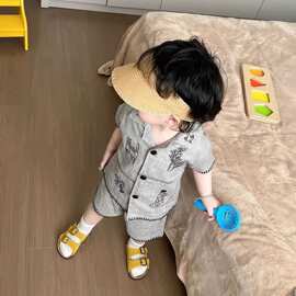 男童夏季套装新款卡通短袖衬衫休闲短裤宝宝韩系家居服两件套
