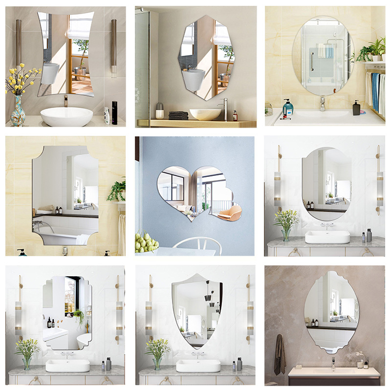 Acrylic Bathroom Mirror Sticker Self-Adhesive Dormitory Vanity Mirror Punch-Free Bathroom Wall-Mounted Vanity Mirror Bathroom Decorative Mirror