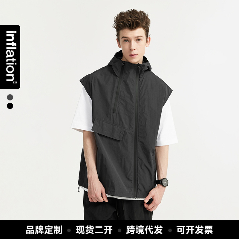 Jie Zhan Men's Clothing | Functional Zipper Vest 2026 Spring/Summer New European and American Trendy Street Style Hooded Jacket