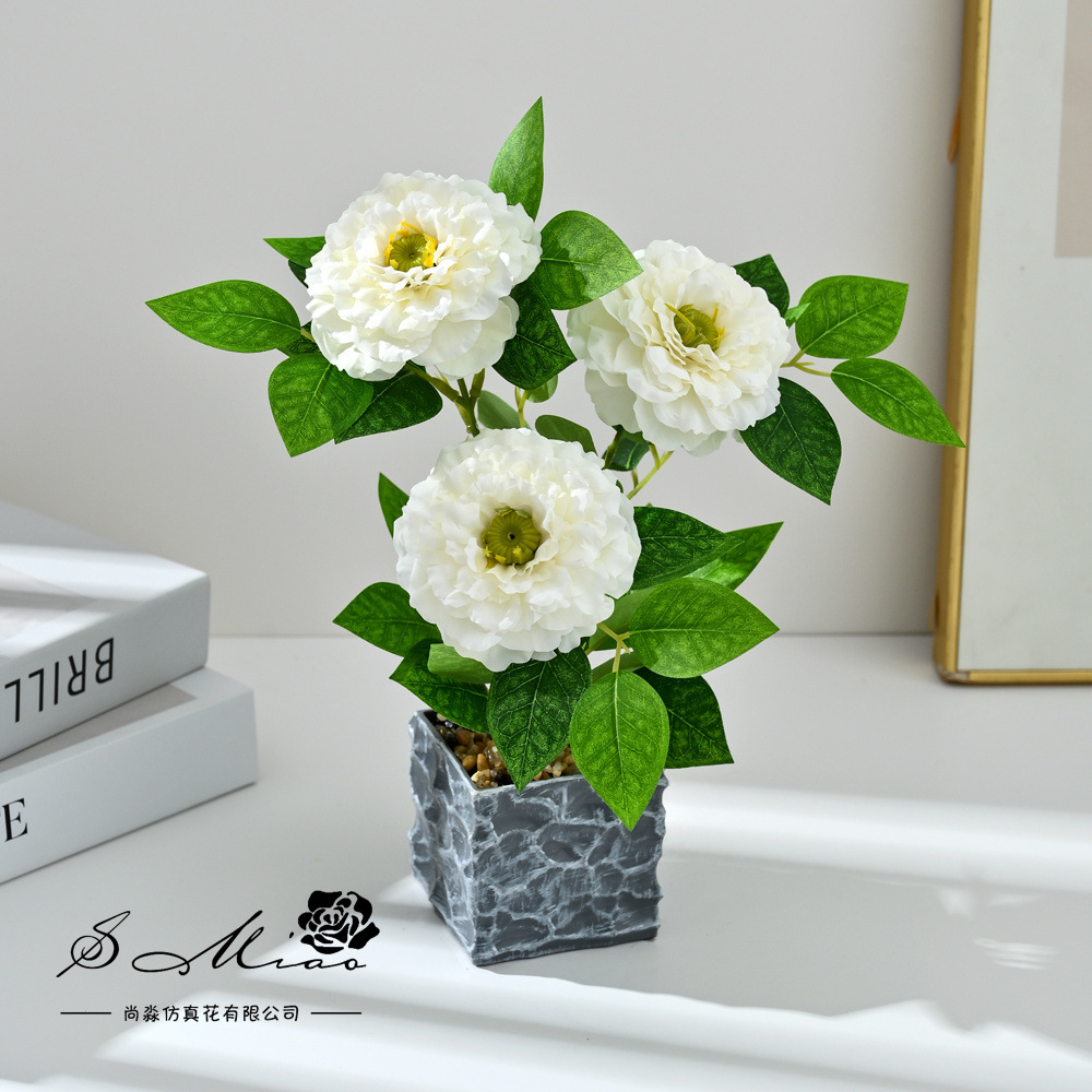 Transfronterizos tres cabezas koi flor bonsai moda imitación maceta flores falsas decoración del hogar fotografía de bodas adornos de flores artificiales