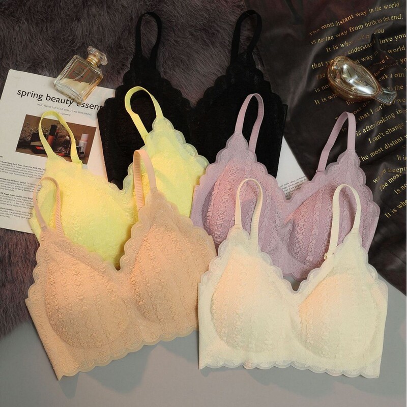 Lace Latex Camisole Bra for Women, Seamless, Wire-Free, Push-Up, Adjustable Sports Bra, Thin, Breathable and Comfortable