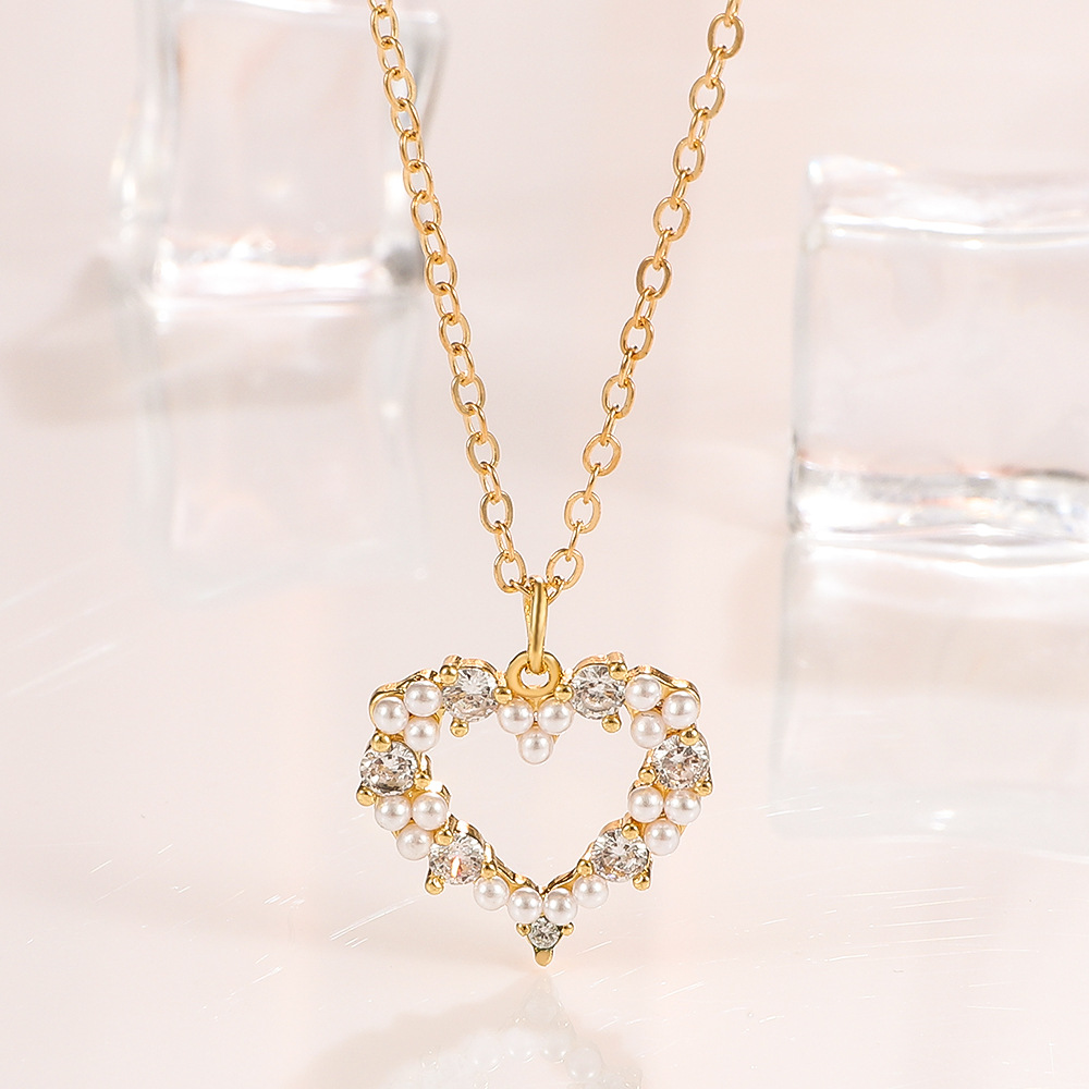 Womenu0027S Luxurious Heart Copper Artificial Pearls Necklace Inlay