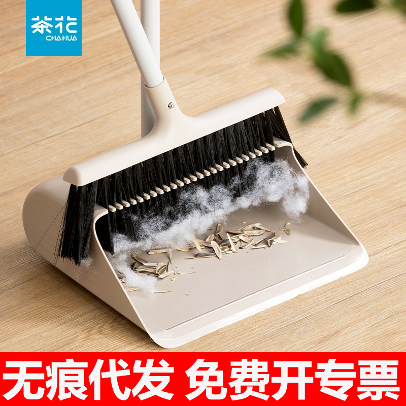 Camellia Broom Dustpan suit Household Cleaning Sweeping Broom Soft Hair Broom Magic Scraping Teeth Dustpan Garbage Bucket
