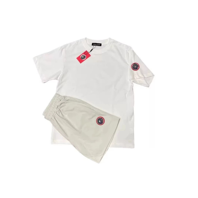 Cross-Border Trendy Brand Goose Embroidered Logo Summer Unisex Round Neck Short-Sleeve Sports Casual Shorts Set Pure Cotton T-Shirt