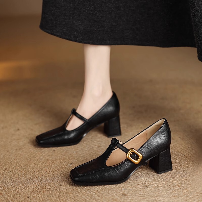 Women's Shallow Mouth Shoes, New for Autumn 2025, Versatile French Style, Comfortable and Not Tiring for the Feet, Elegant Chunky Mary Jane Shoes, High Heels