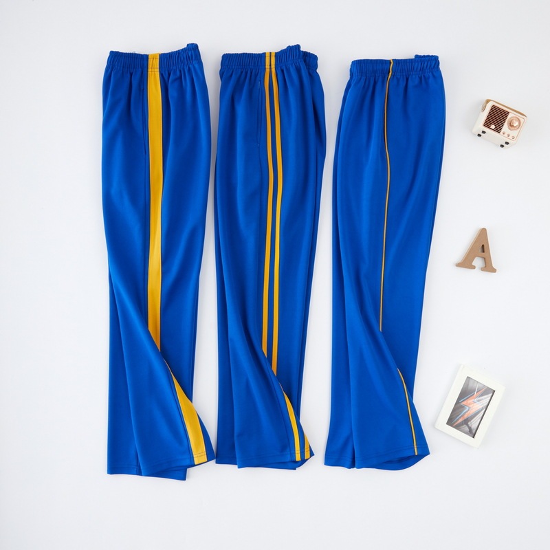 Royal Blue Straight-Leg School Uniform Pants with Yellow Stripes on Both Sides for Children, Elementary and High School Students, Sports Casual Pants, Plus Size Royal Blue Straight-Leg School Uniform Pants with Yellow Stripes on Both Sides for Children, Elementary and High School Students, Sports Casual Pants, Plus Size