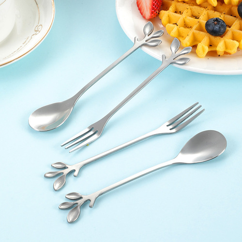 New stainless steel tableware set creative dessert knife leaf fruit fork ice cream spoon moon cake knife fork dessert spoon