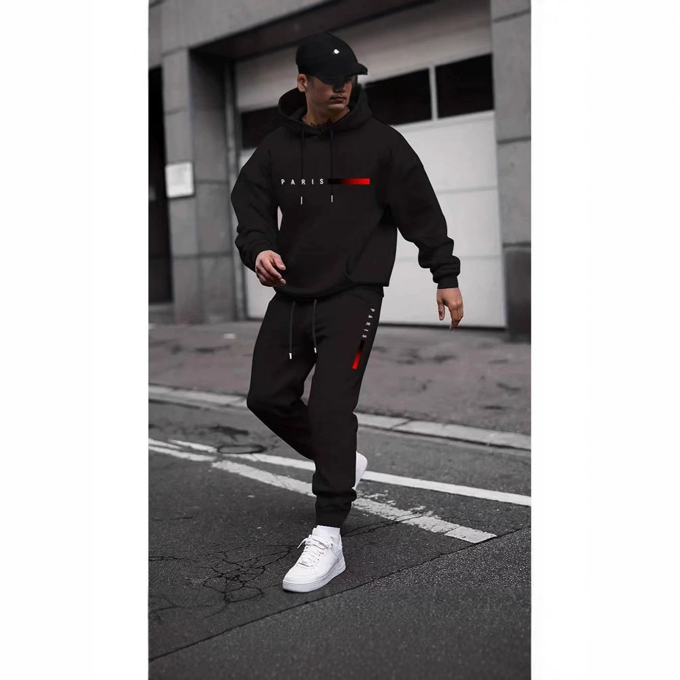 Cross-Border 2025 New Men's Pullover Hooded Sweatshirt with Printed Logo Letters, Loose Sweatshirt Jacket, Long-Sleeve Long Pants Set
