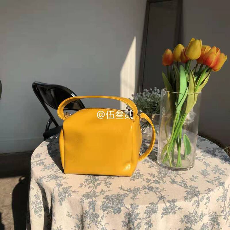 New Color Oil Wax Leather Mustard Yellow Small Square Bag Crossbody Bag Korean Girl Style Tofu Bag Handbag Women's Shoulder Bag
