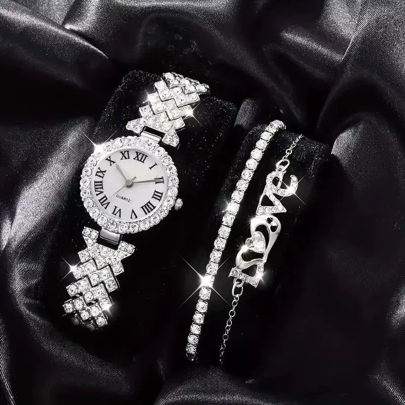 Fashionable bracelet, diamond quartz watch, diamond encrusted, wholesale